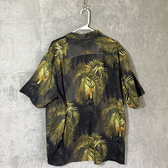 Tommy Bahama Shirt Men XL Black Green Tropical Hawaiian SS Loop Collar 100% Silk - Picture 3 of 7